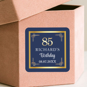 Elegant Blue Gold 85th Birthday Party Square Sticker
