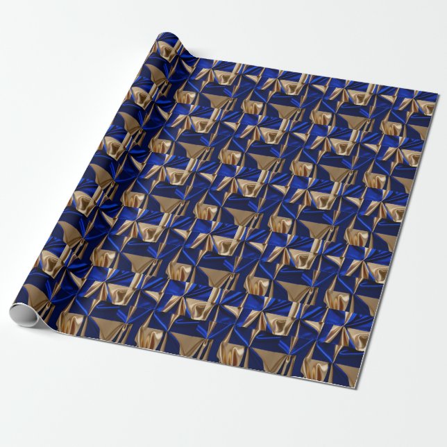 Elegant Blue & Gold Abstract Pattern Wrapping Paper (Unrolled)