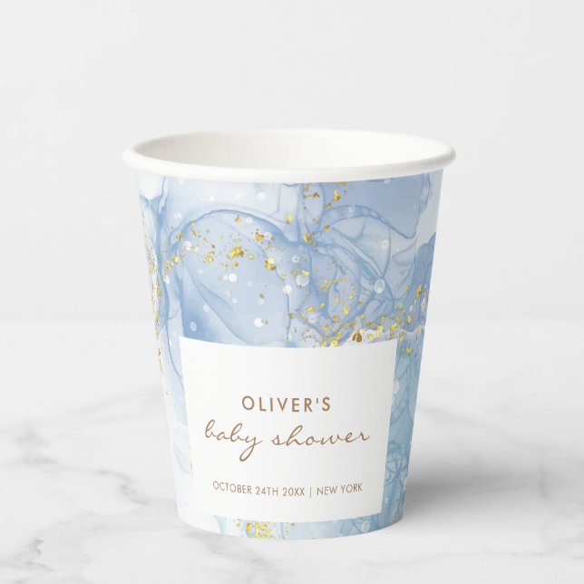 Elegant Blue Gold Agate Boy Baby Shower  Paper Cups (Front)