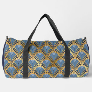 Elegant Blue Gold Art Deco Vintage Pattern Duffle Bag