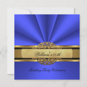 Elegant blue Gold Birthday Party Mens Mans Invitation