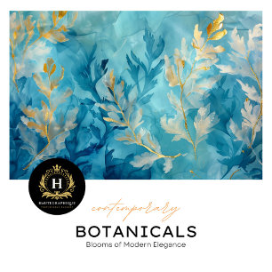 Elegant Blue Gold Botanical Design Furniture Tissue Paper
