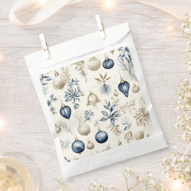 Elegant Blue & Gold Christmas Ornaments Pattern Favour Bag (Clipped)