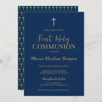 Elegant Blue Gold Cross Boy First holy communion 