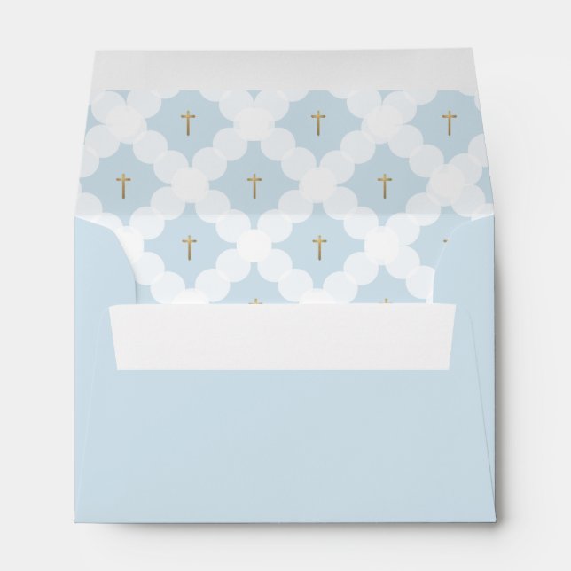 Elegant Blue Gold Cross Circle Pattern Baptism Envelope (Back (Bottom))