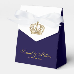 Elegant Blue Gold Crown Wedding Favor Box