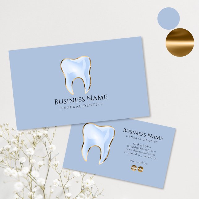 Elégant Blue Gold Dentist Design Carte de visite (Créateur téléchargé)