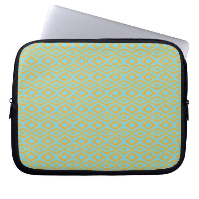Elegant Blue Gold Diamond Pattern  Laptop Sleeve (Front)