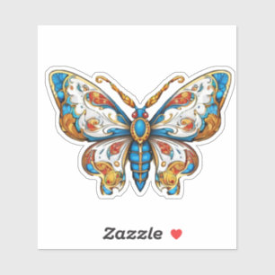 Elegant Blue Gold Filigree Butterfly Die-Cut Vinyl