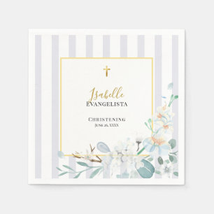 Elegant Blue Gold Floral Christening Napkin