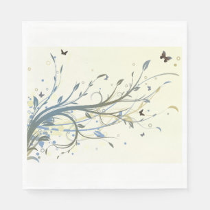Elegant Blue Gold Floral Swirls with Butterflies Napkin