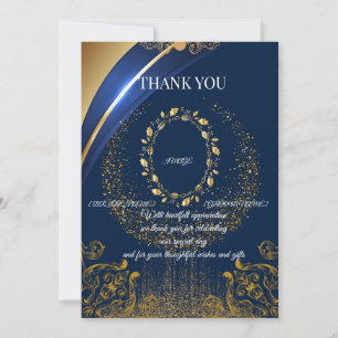 Elegant Blue & Gold Floral Thank You Card