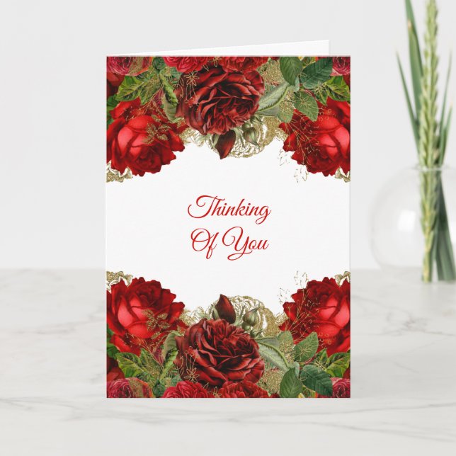 Elegant Blue Gold Floral Thinking of You Card (Front)