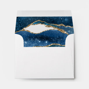 Elegant Blue Gold Foil Agate Wedding RSVP Envelope