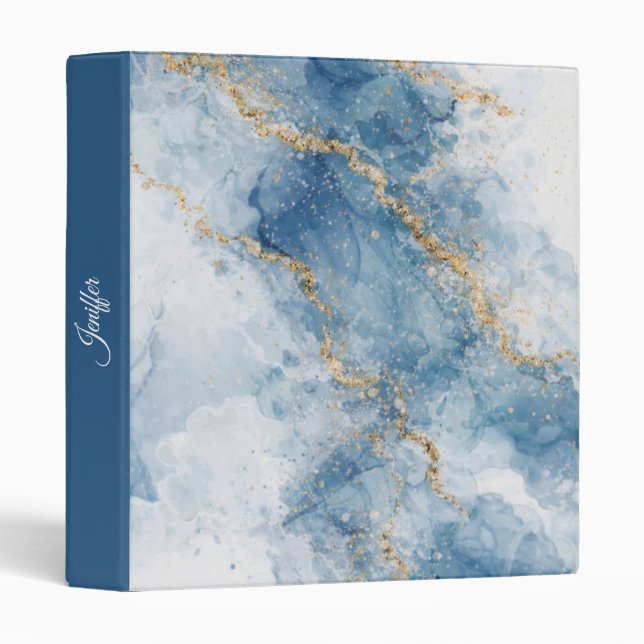 Elegant Blue Gold Glitter Abstract Flow            Binder (Front/Spine)