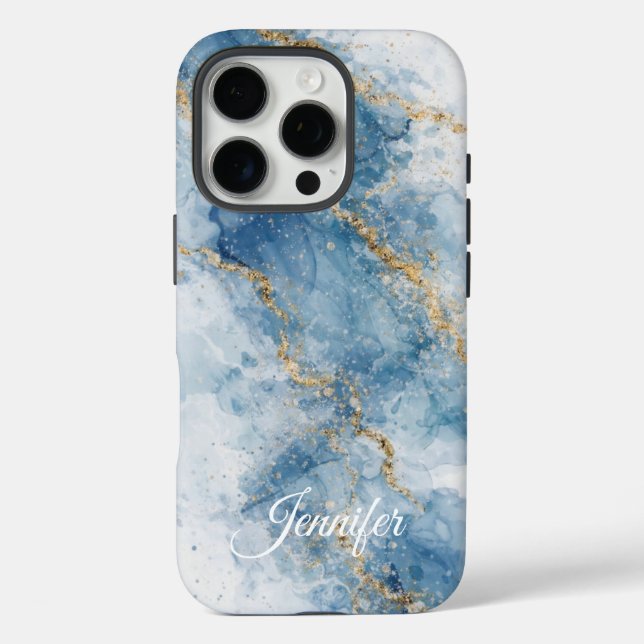 Elegant Blue Gold Glitter Abstract Flow            Case-Mate iPhone Case (Back)