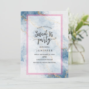 Elegant Blue Gold Glitter Abstract Flow            Invitation