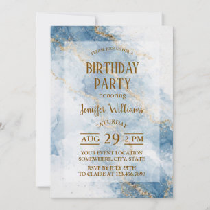 Elegant Blue Gold Glitter Abstract Flow            Invitation
