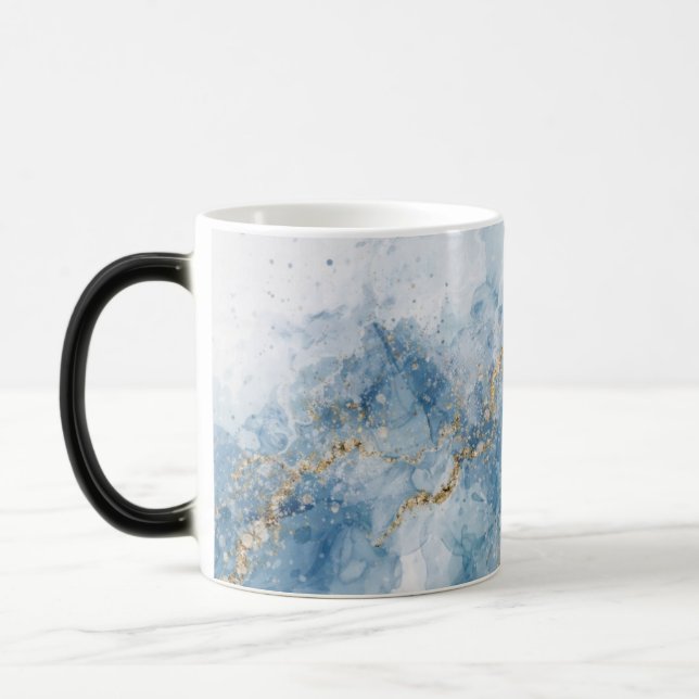 Elegant Blue Gold Glitter Abstract Flow            Magic Mug (Left)