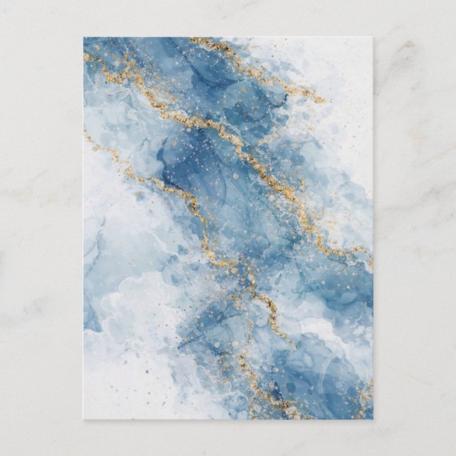 Elegant Blue Gold Glitter Abstract Flow            Postcard (Front)