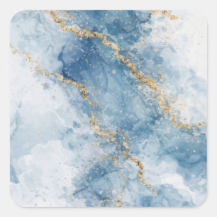 Elegant Blue Gold Glitter Abstract Flow            Square Sticker