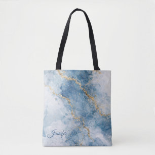 Elegant Blue Gold Glitter Abstract Flow Tote Bag