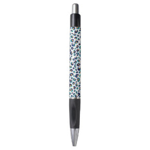 Elegant Blue Gold Glitter Leopard Animal Print Pen