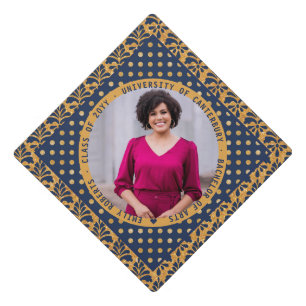 Elegant Blue Gold Glitter Modern Sparkle Photo Graduation Cap Topper