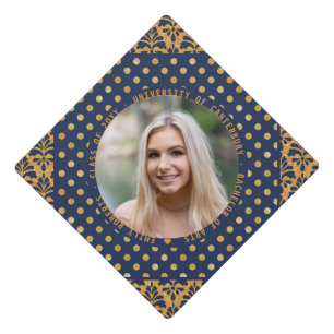 Elegant Blue Gold Glitter Modern Sparkle Photo Graduation Cap Topper