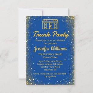 elegant blue gold glitters trunk party graduation invitation