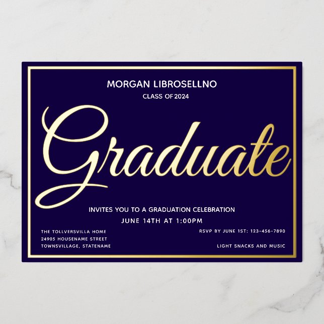 Elegant Blue Gold Graduate Graduation (Front)