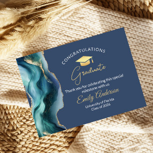 Elegant Blue & Gold Graduation Congratulations Enclosure Card