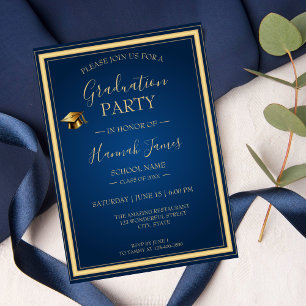 Elegant Blue & Gold Graduation Party Invitation
