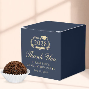 Elegant Blue Gold Graduation Party Thank You Favor Box