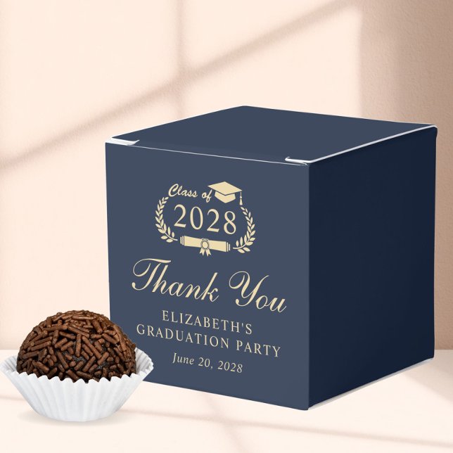 Elegant Blue Gold Graduation Party Thank You Favor Box (Creator Uploaded)