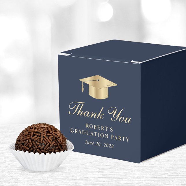 Elegant Blue Gold Graduation Party Thank You Favor Box (Creator Uploaded)