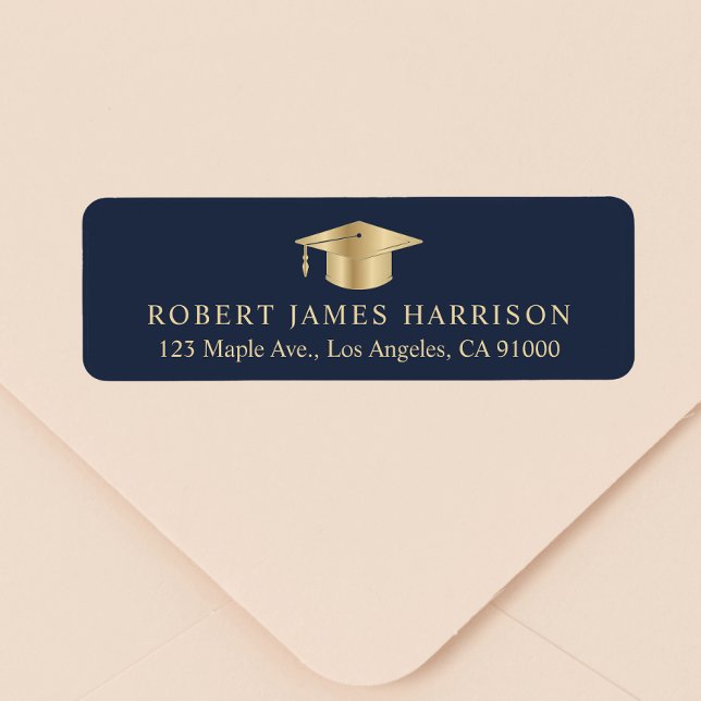 Elegant Blue Gold Graduation Return Address (Creator Uploaded)