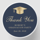 Elegant Blue Gold Graduation Thank You