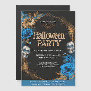 Elegant Blue & Gold Halloween Party Magnetic Invitation