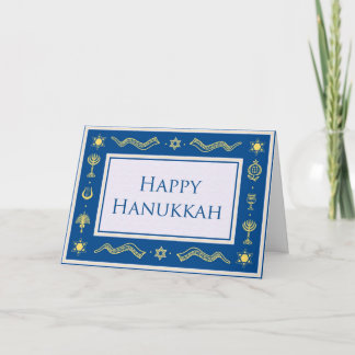 Elegant blue & gold happy hanukkah greeting card