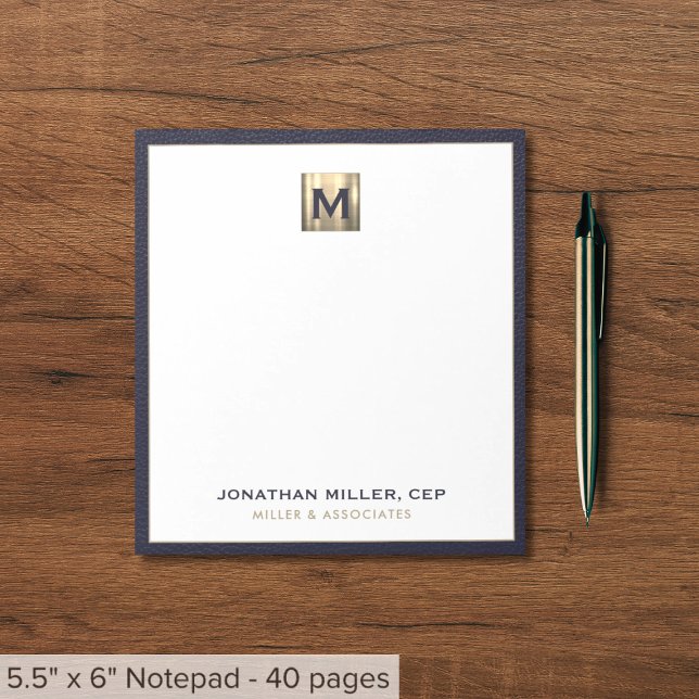 Elegant Blue Gold Initial Logo Notepad (Creator Uploaded)