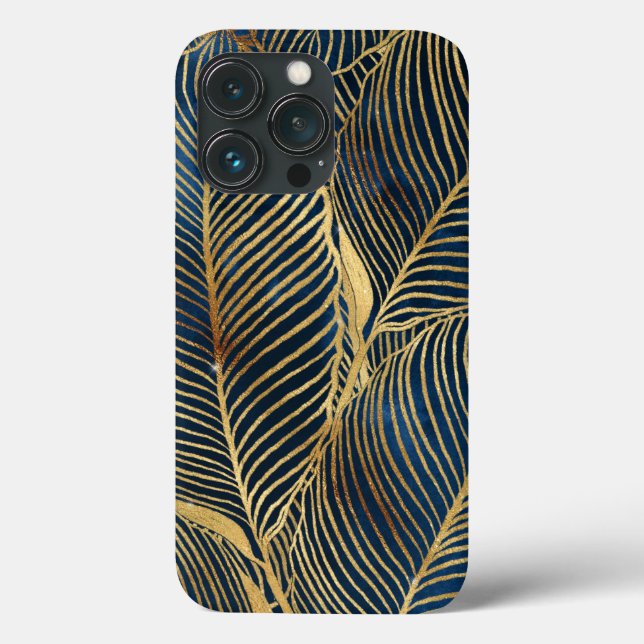 Elegant Blue Gold Leaf Design Case-Mate iPhone Case (Back)
