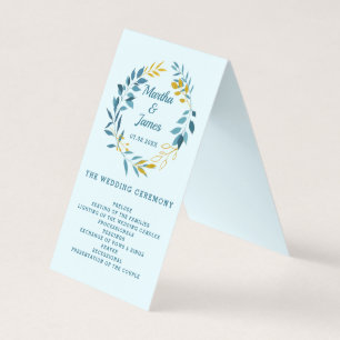 Elégant Blue Gold Leaf Mariage Ceremony Programme