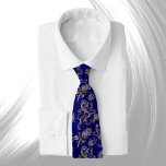 Elegant Blue Gold Lion Floral  Tie<br><div class="desc">Elegant Gold Lions and Flowers on a deep blue background.</div>