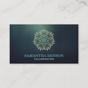 Elegant Blue & Gold Lotus Yoga Instructor Business Card