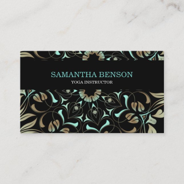 Elegant Blue & Gold Lotus Yoga Instructor Business Card (Front)