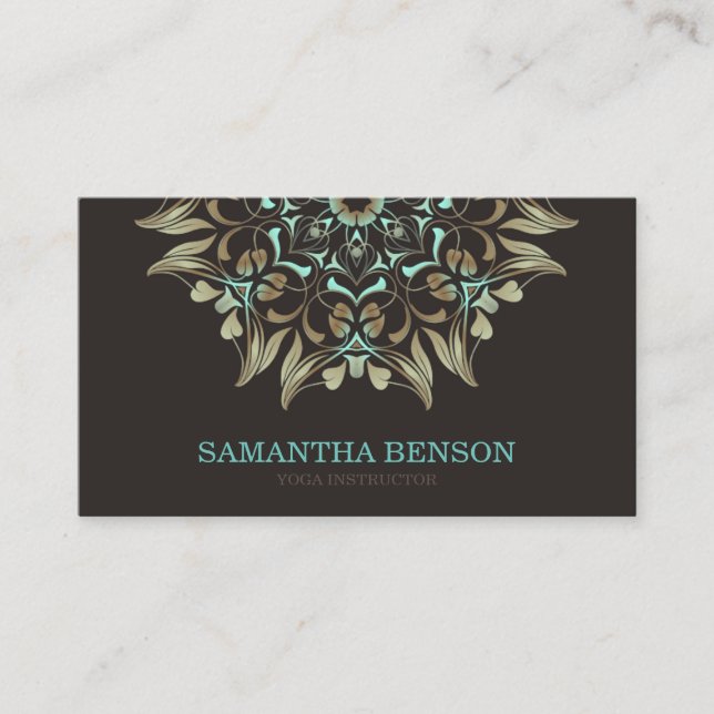 Elegant Blue & Gold Lotus Yoga Instructor Business Card (Front)