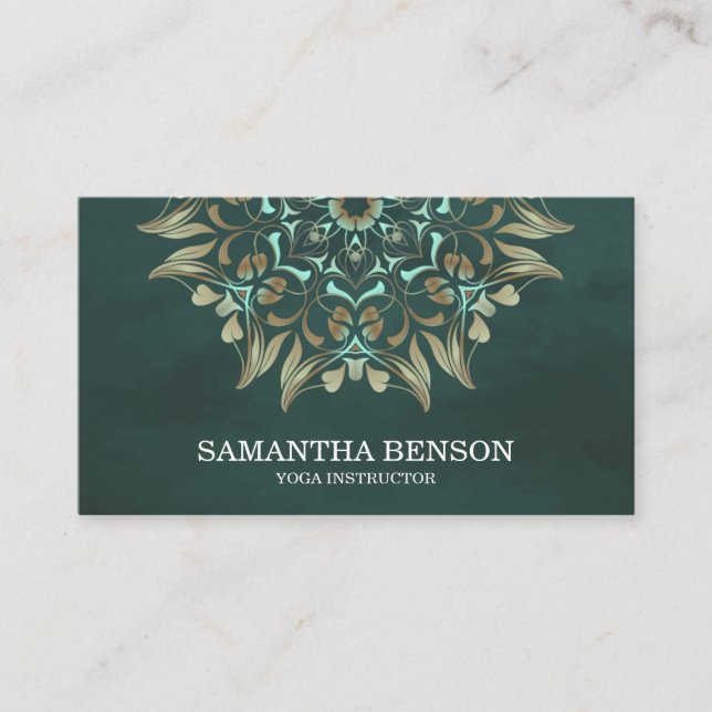 Elegant Blue & Gold Lotus Yoga Instructor Business Card (Front)