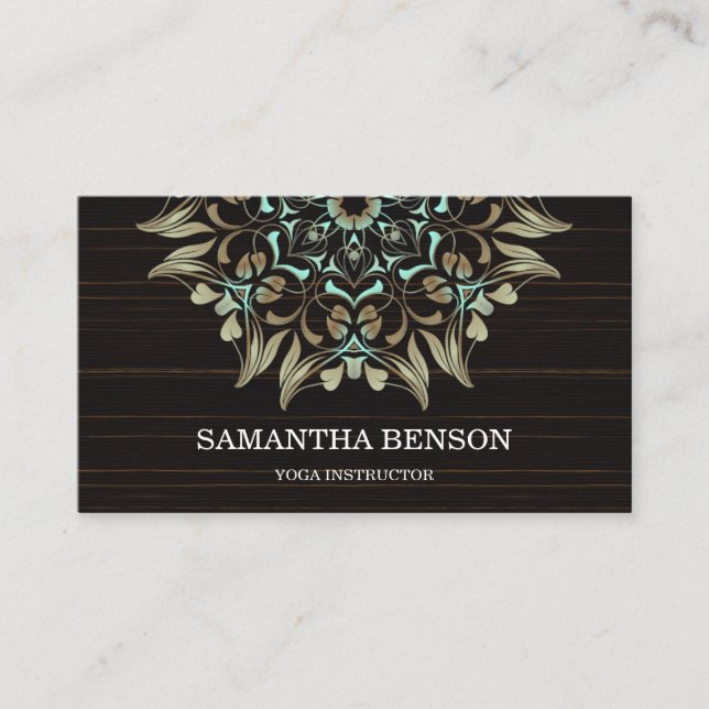 Elegant Blue & Gold Lotus Yoga Instructor Business Card (Front)