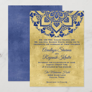 Elegant Blue Gold Mandala Indian Wedding Invitation
